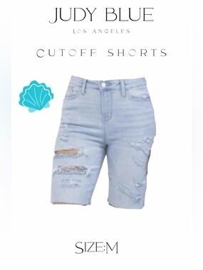 Judy Blue Light Blue Distressed Bermuda Shorts